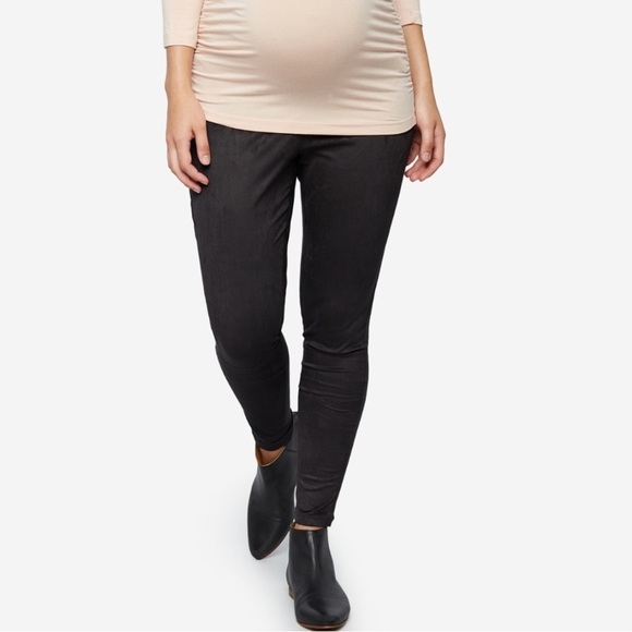 NWT A Pea In The Pod Maternity Faux Suede Below Belly Leggings Black - Picture 4 of 10